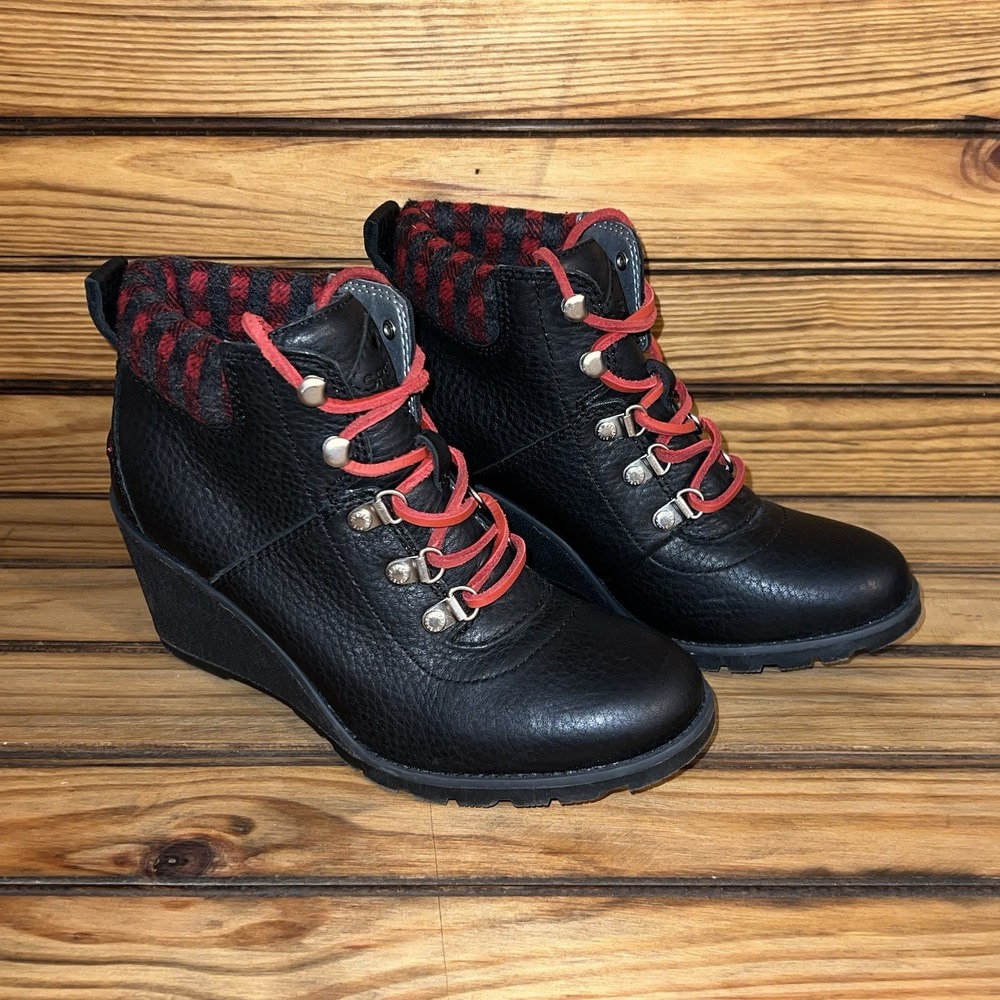 Sperry Celeste Bliss Womens Size 8 M Black Red Leather Wedge Booties STS99838
